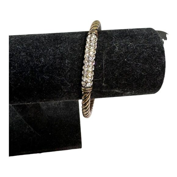 Vintage Brass Twisted Bangle With Rhinestone Accents Bangle Statement Bracelet - Picture 1 of 5